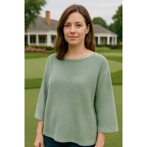 Talbots Cotton Knit Sweater XL  Green Boxy Relaxed Fit Pullover Minimalist Top